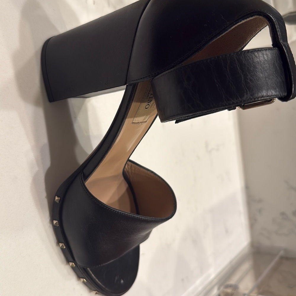 Valentino Garvani BlackBlock Heel Ankle Strap Size 37 1/2